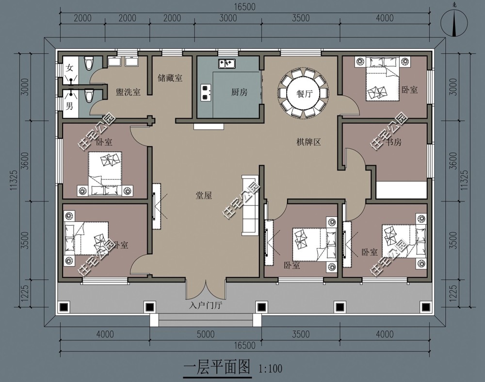 第8套:舒适走廊 宽敞大厅 双入户门,9×12米一层新中式别墅,主体预算