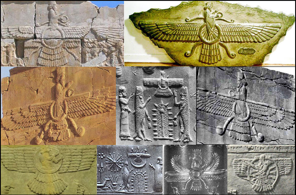 这很容易和埃及的"有翼的太阳"(上图中,请注意蛇),它又源自较早的