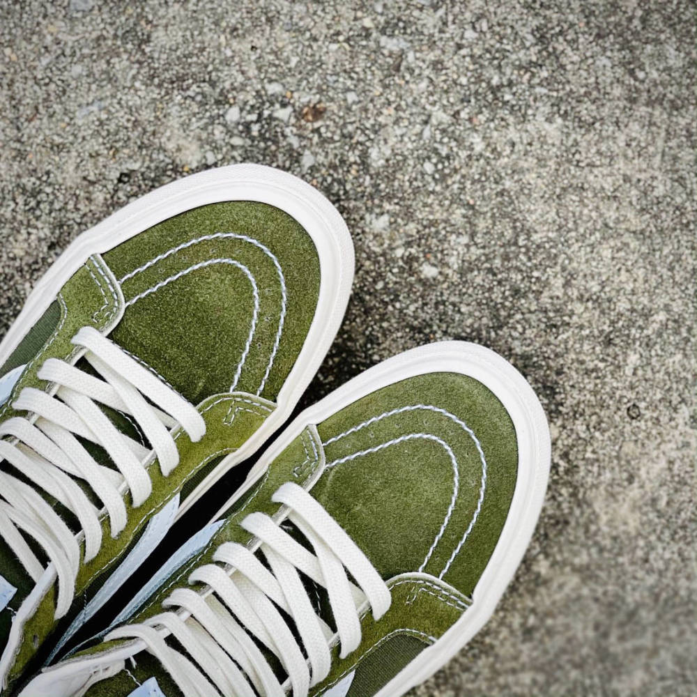 万斯高帮军绿帆布鞋 vans sk8-hi vault og