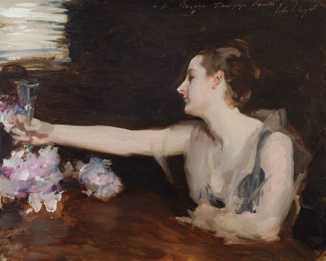 萨金特《madame gautreau drinking a toast》,板面油画,32×41cm