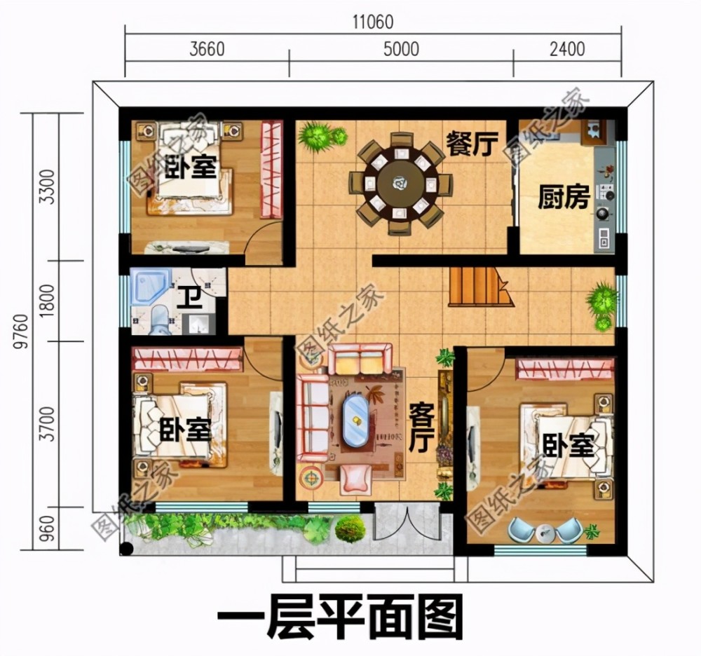 面宽11米二层自建房设计图,户型精致,建这样的房子不比城里差