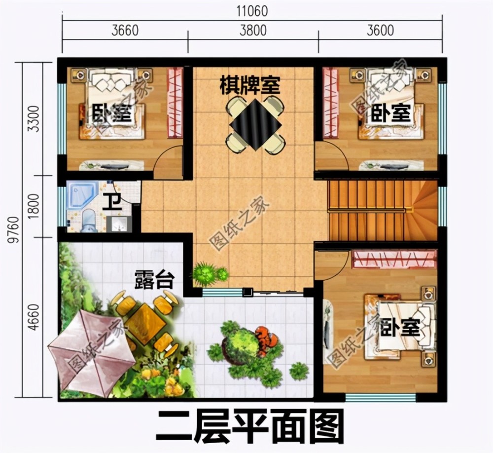 面宽11米二层自建房设计图,户型精致,建这样的房子不比城里差