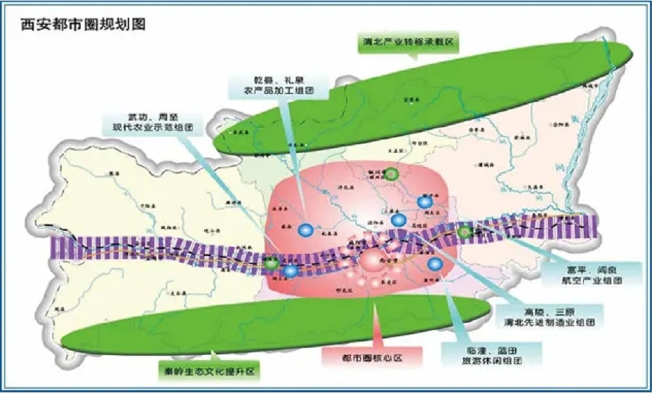 陕西省最新的西安都市圈规划图中,咸阳被划进了核心区