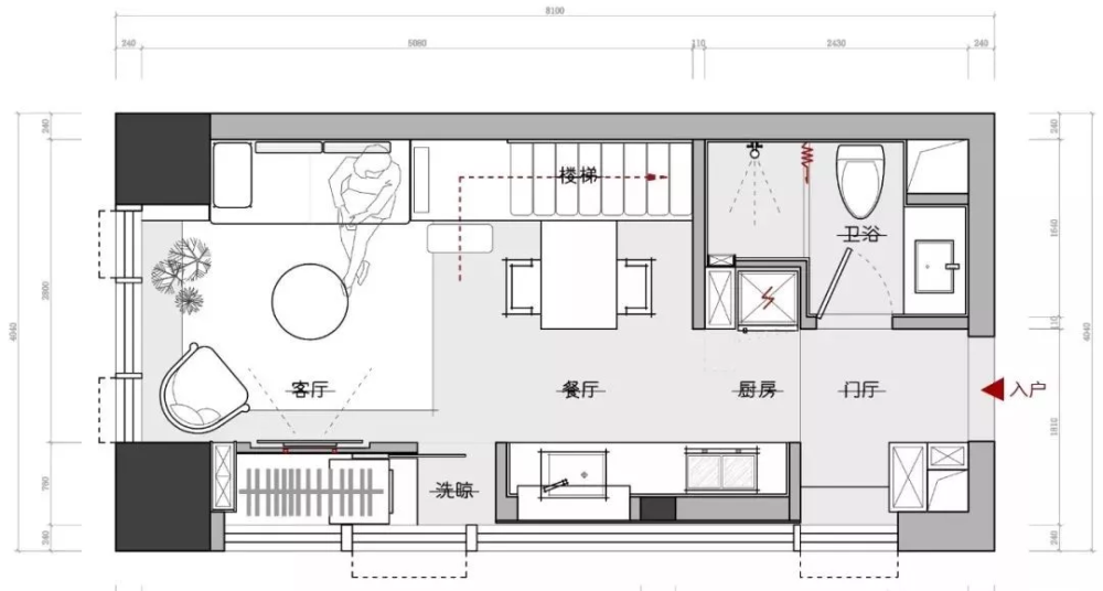 26㎡简约loft单身公寓头一次见地台沙发空中浴缸设计