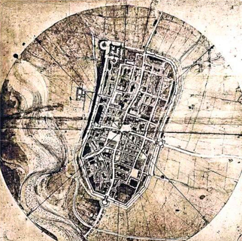 其中还有幅像是卫星地图的手绘图,据了解,这是达芬奇于1502年所创作