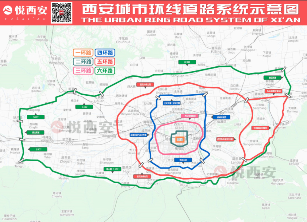 西安城市环线规划示意图 制图悦西安值得一提的是,作为"五环"外环