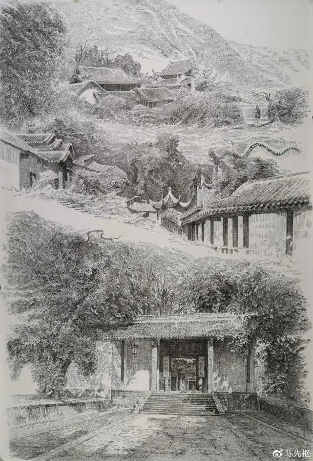 岳麓书院李渝基新钢笔画配陈先枢辑老照片
