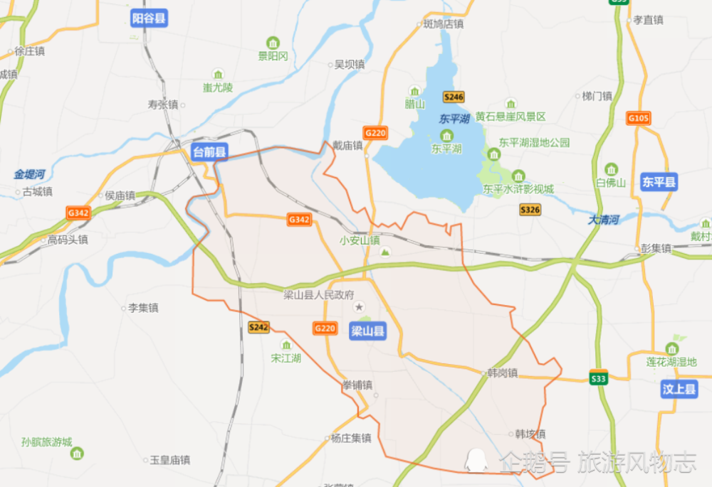 梁山县是由周边县的边沿地带组成演变而来,现在梁山县北面是阳谷县
