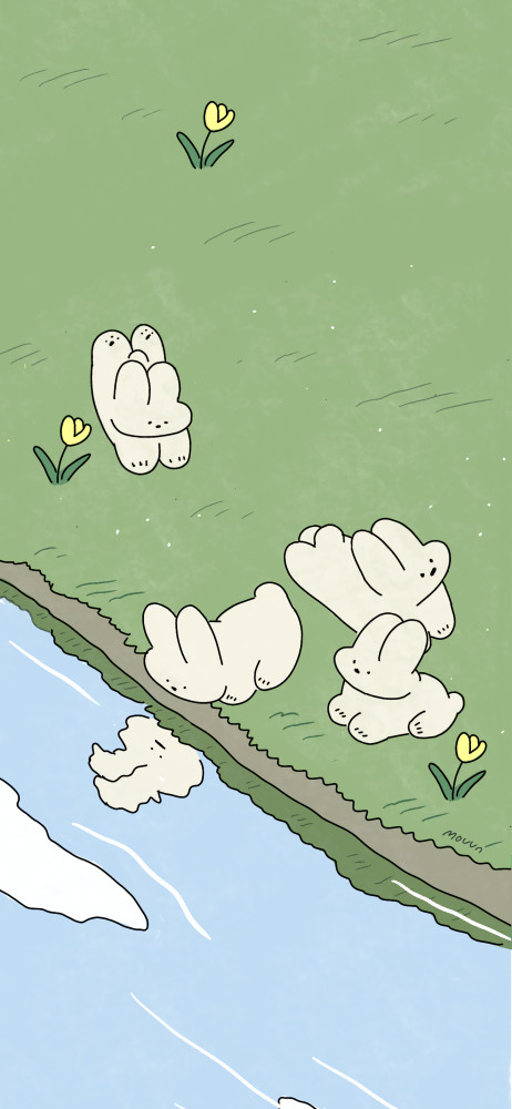 清新治愈卡通小兔插画壁纸. 成长就是,渐渐学会温柔,克制,朴素.