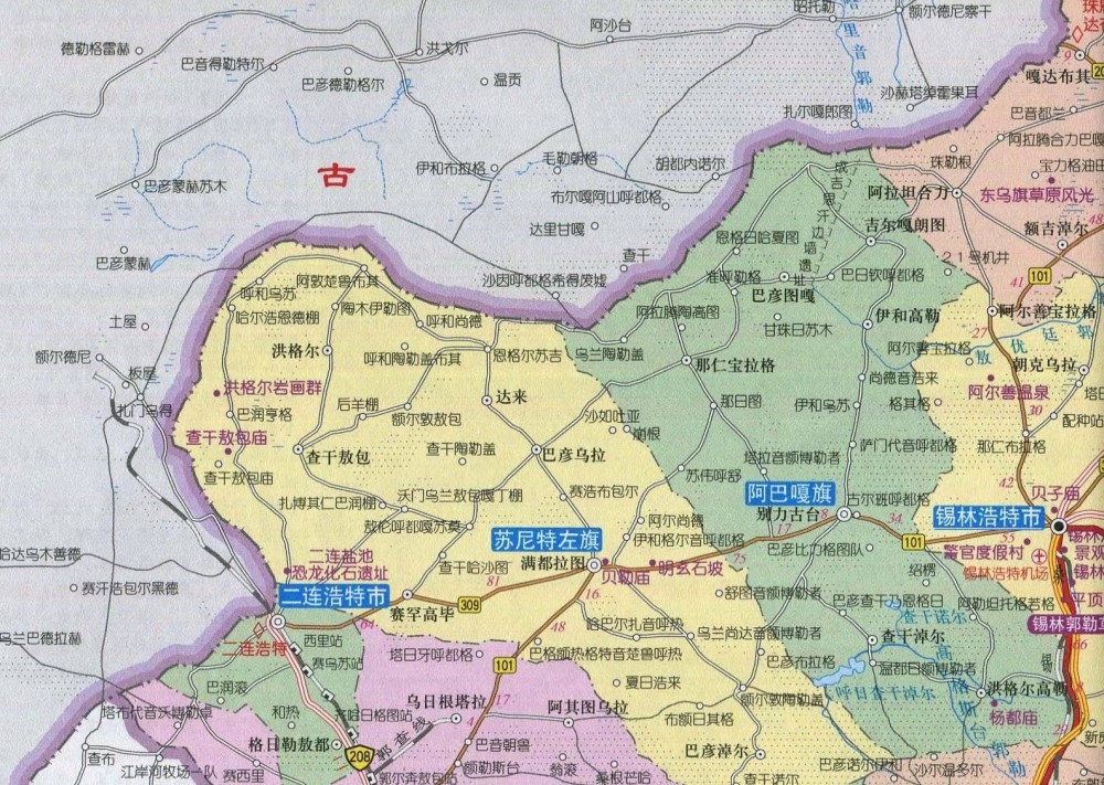 锡林郭勒盟局部地区地图