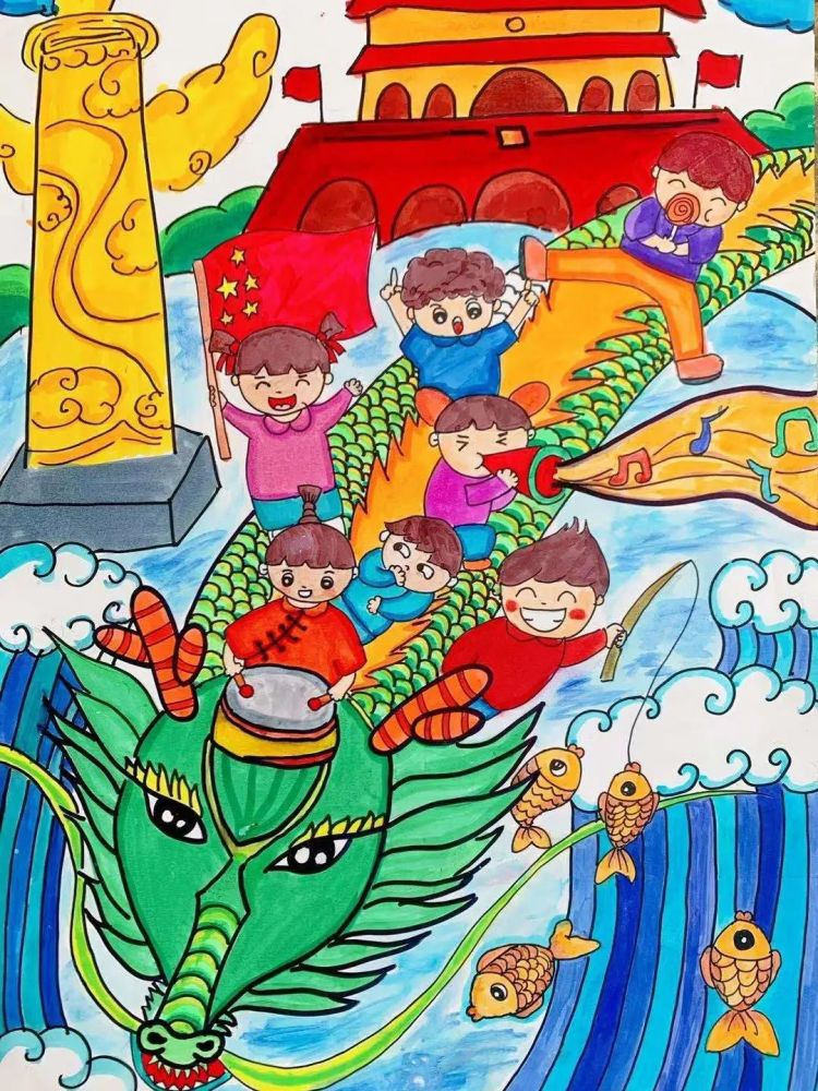 儿童绘画100年前画,一百周年儿童画一等奖 幼儿园建党100周年环创素材 童心向党绘画(转给老师和家长)
