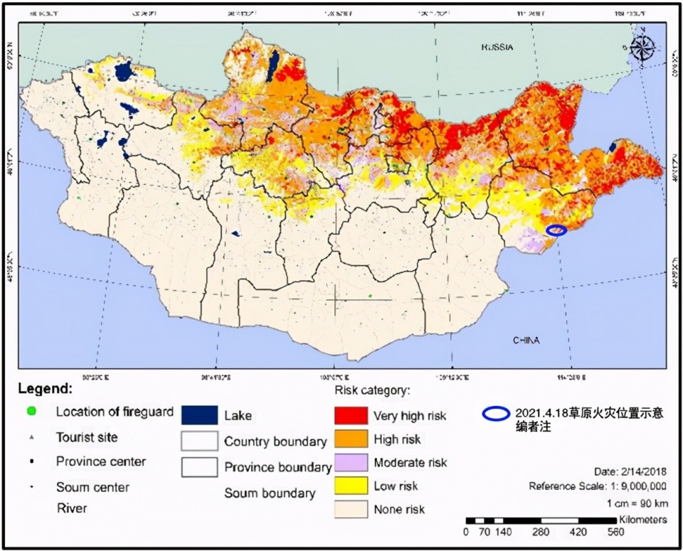 蒙古草原火灾风险区分布 / nasanbat, et al, 2018[5]