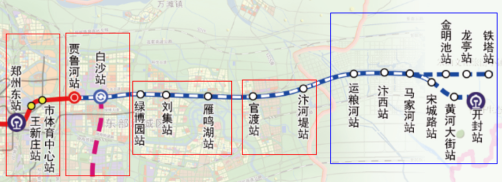 2,从白沙贾鲁河站(郑开大道与芦医庙大街交汇处西)往西开始进入地下