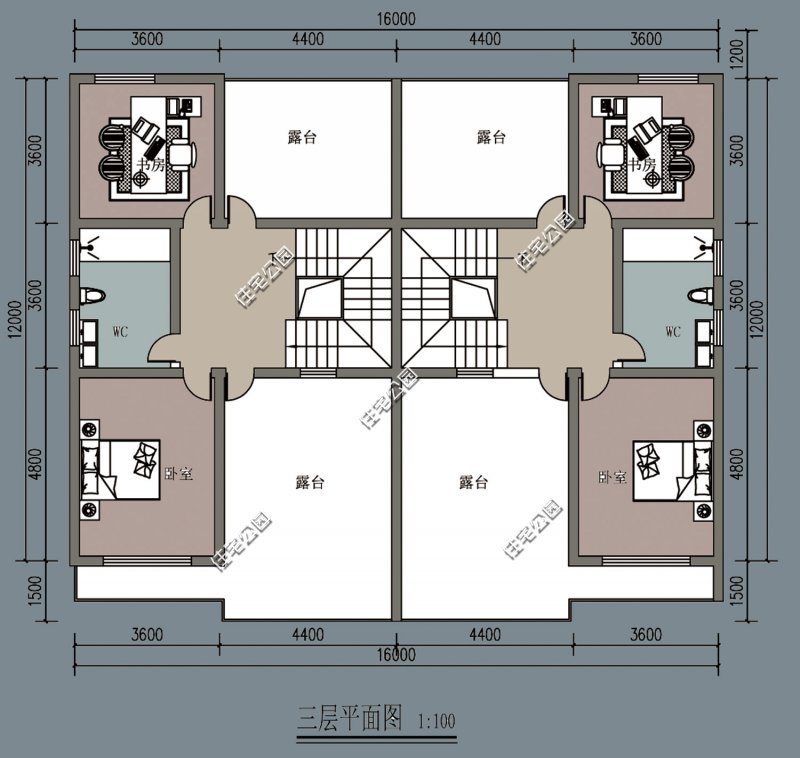 农村宅基地开间17米,进深16米,建兄弟双拼房,怎么设计