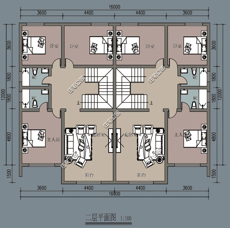 农村宅基地开间17米,进深16米,建兄弟双拼房,怎么设计