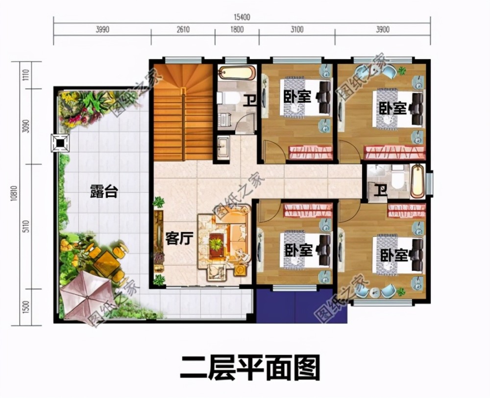 面宽15米二层自建房设计图,娱乐空间少不了,真是美美哒