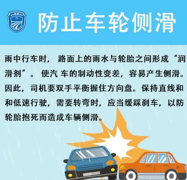 雨天出行注意事项:雨天行车,视线受阻,开车注意保持车距,减速慢行.