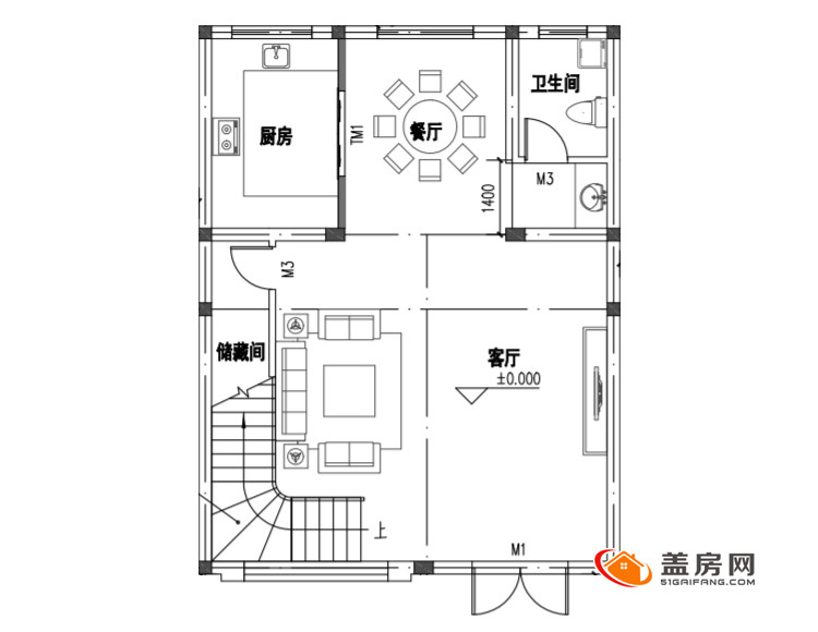 80平米实用舒适性三层农村别墅图,主体毛坯造价25万左右