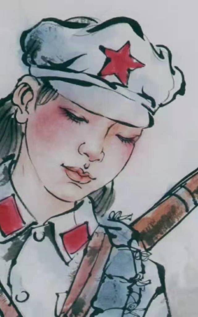 郑清珍用画笔描绘了一位红军女战士,一针一针绣着党旗的画卷,也把对