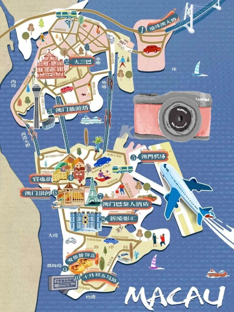 澳门实用手绘地图 人少景美又安全, 机票酒店通通打折, 还有全城通用