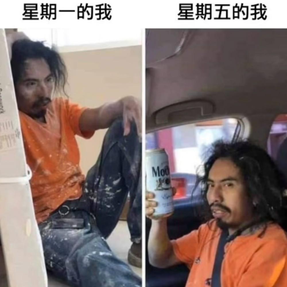 搞笑趣图星期一的我vs星期五的我