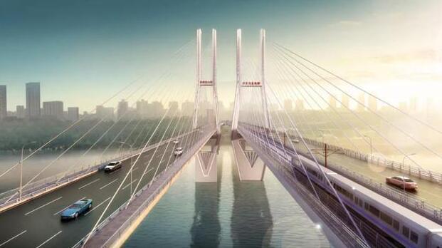 重庆建一座长江大桥,是公轨两用桥,长1315米,轨道18号