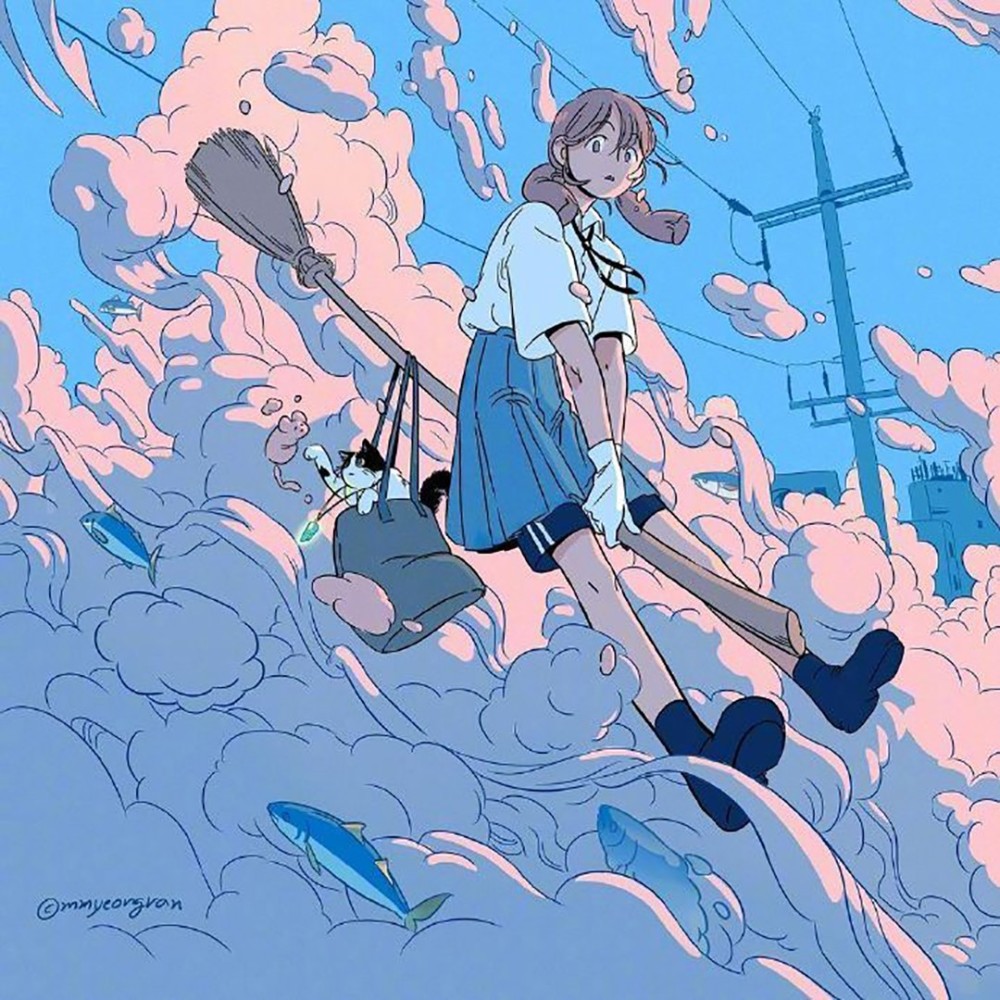 她用插画来记录和猫咪的日常生活,温馨唯美又治愈的感觉
