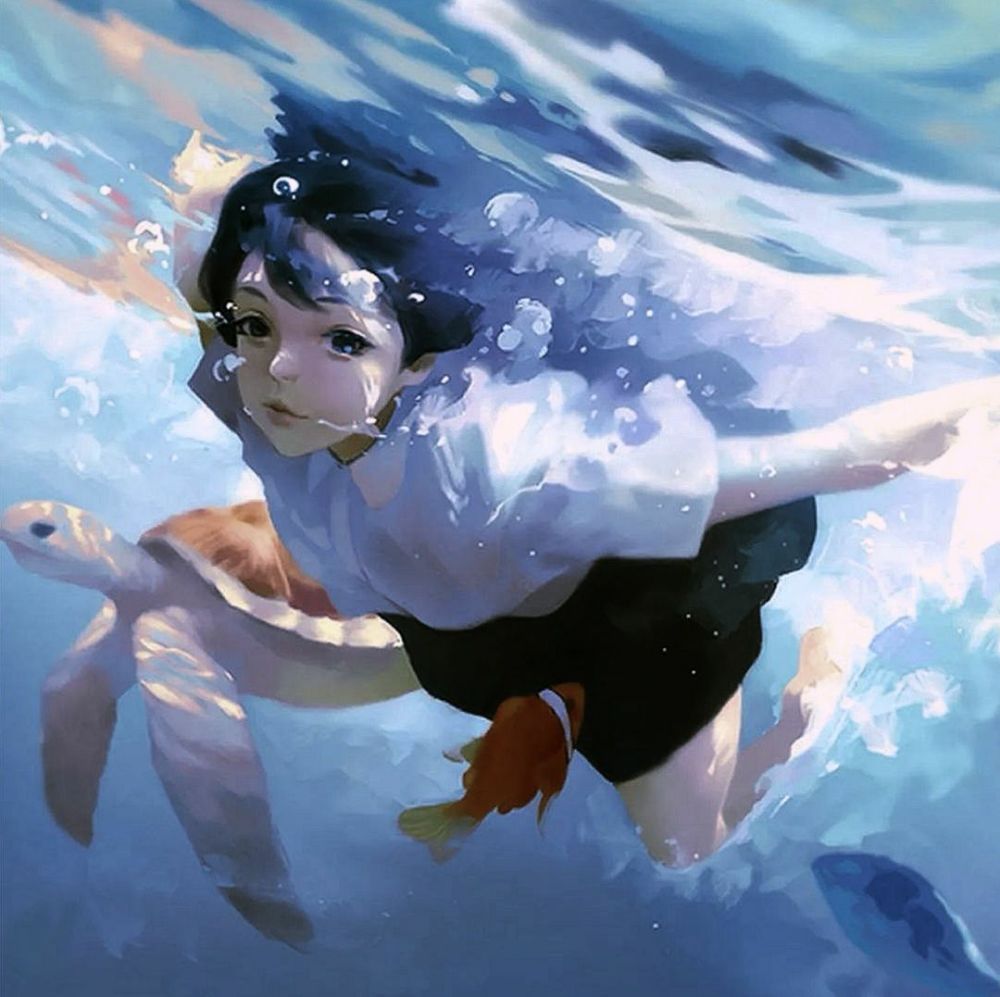 蓝色系超美女生动漫头像