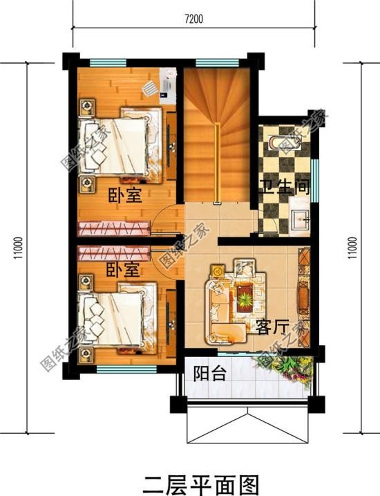 图纸介绍:这款二层别墅占地70平米左右,小户型设计,紧凑合理,是宅基地
