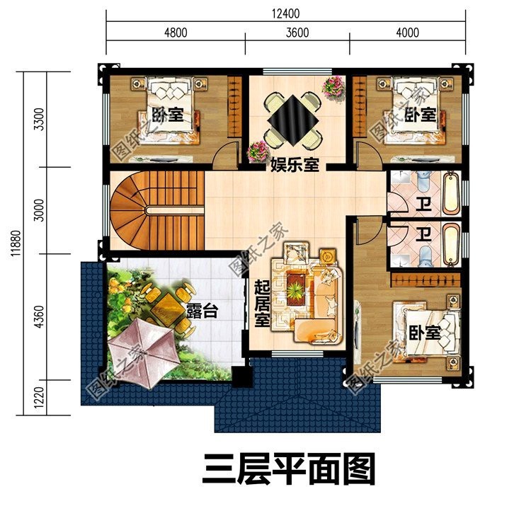 150平方米别墅设计图,150平方别墅平面设计图 卧室x2,卫生间,露台; 户型二:农村三层别墅设计图,占地150平米,带地下
