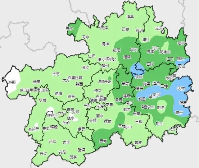 日白天 雨量较大的区域 主要集中在省的西部 从图上可看出 毕节,赫章