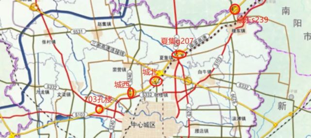 岗,镇平,邓州,淅川,终点止于内邓高速和邓老高速交叉口处赵楼立交枢纽