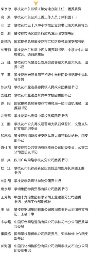 2020年度攀枝花市两红两优拟表扬名单公示