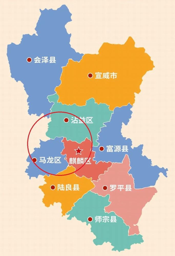 曲靖行政区划和"麒沾马"同城化发展示意图