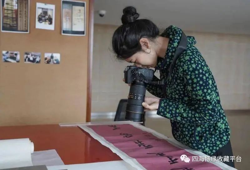 ▌图为书画修复师沈骅在仔细修复一幅清代花鸟卷轴画