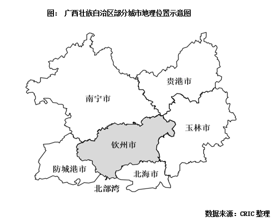 东与北海市和玉林市相连,西与防城港市毗邻,下辖2县2区,分别为灵山县