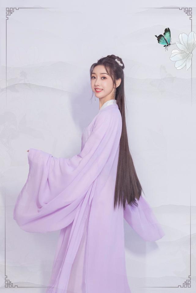宣璐号召大家穿汉服踏青,一袭紫色古装超婉约,女神气质立现