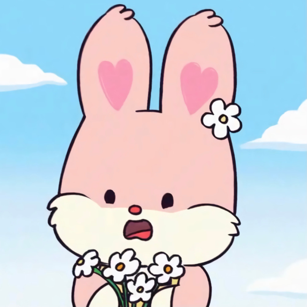 可爱头像:耳朵上有小爱心的粉色兔子