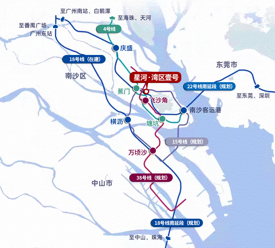南沙地铁规划示意图 换言之,未来南沙将会贯穿起与广州各区的往来