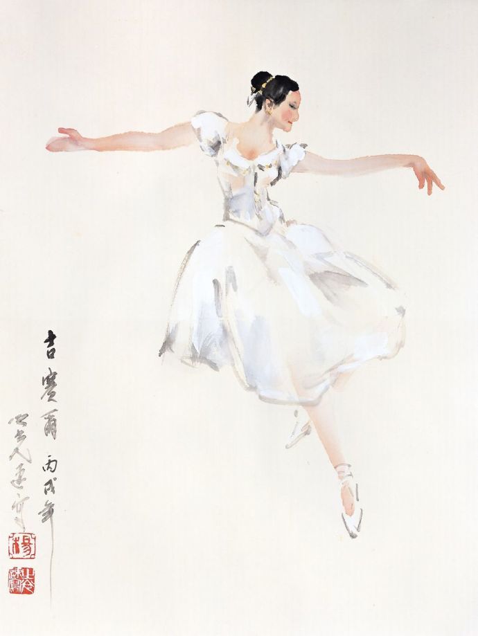 春之芭蕾杨之光水墨写意画中的飘逸舞者图
