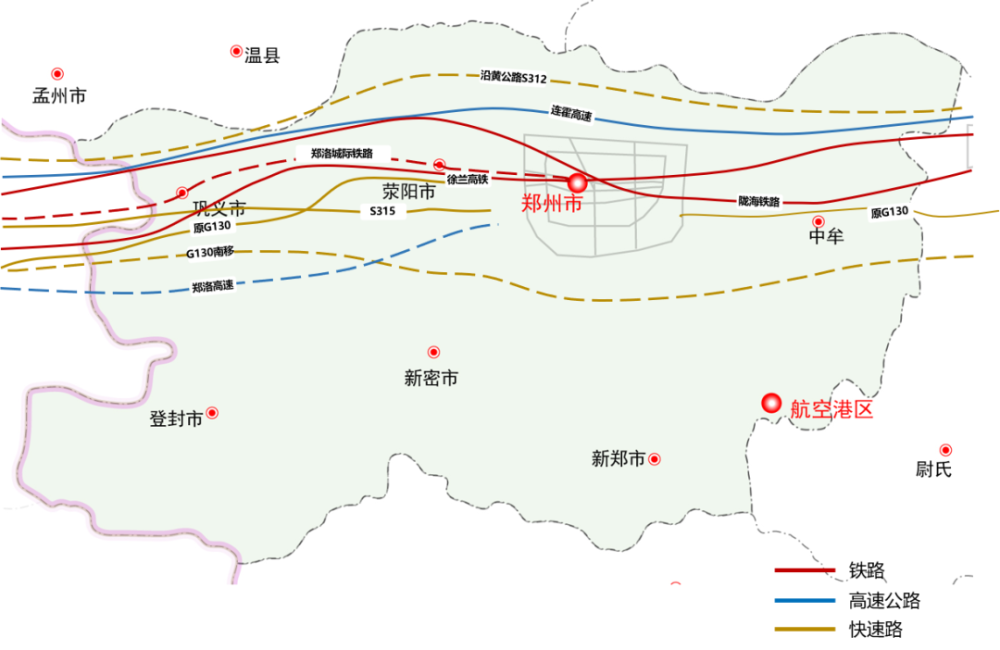 开封至港区走廊轨道交通1条:规划郑州南站至开封城际铁路.