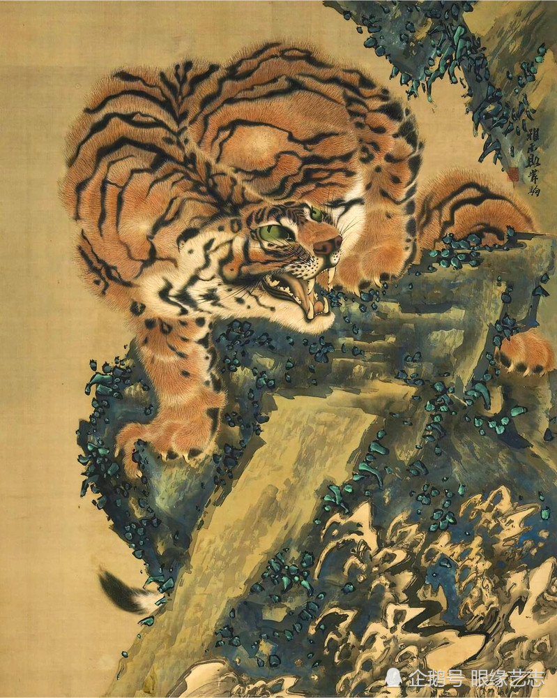 日本传统绘画精赏虎坐萌眸啸浪对吟