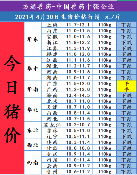 2021年4月30日,今日猪价