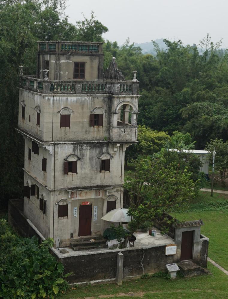 散落在乡村水田,荷塘的侨乡建筑,开平碉楼