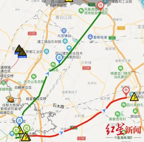 (1)三环路成南立交～成青金快速通道～青白江～金堂～成南高速 (2)