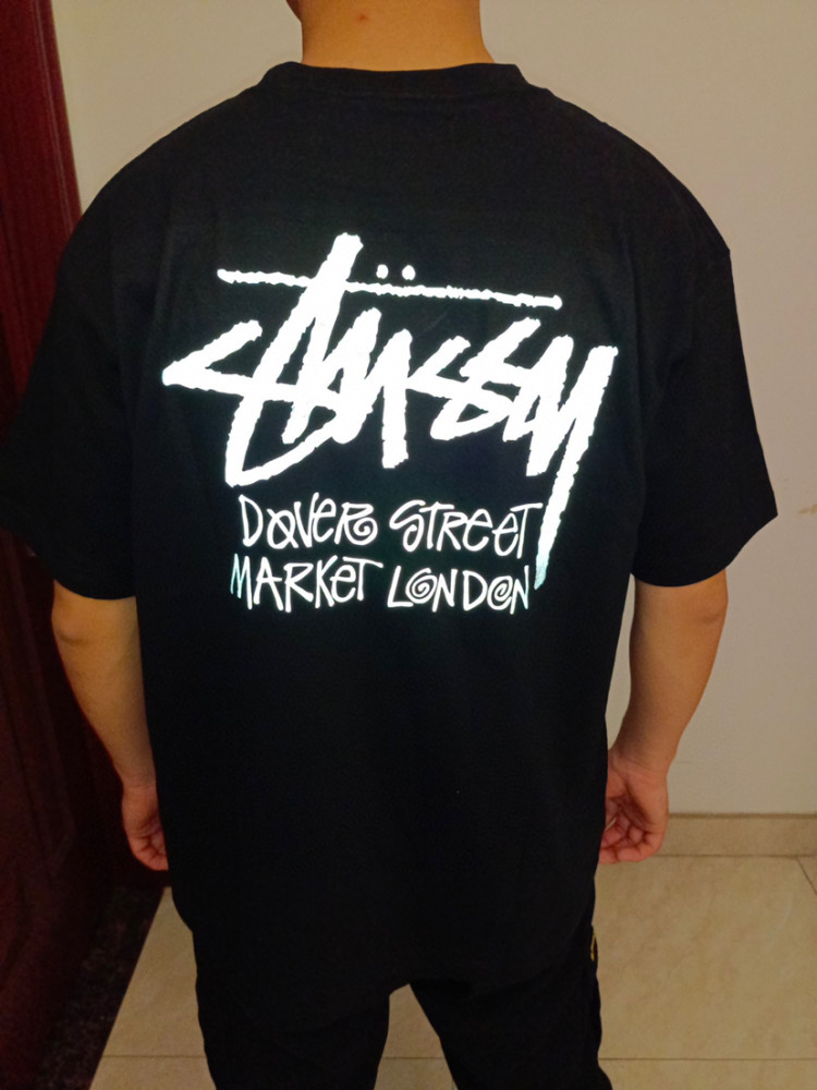 stussy后背大反光印花logo纯棉短袖t恤男女宽松短袖