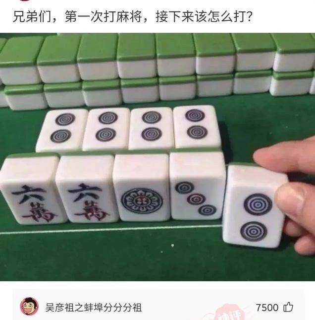 神回复:兄弟们,第一次打麻将,接下来该怎么打?