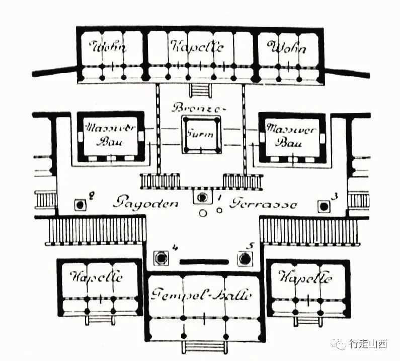五台山显通寺殿后平台的平面图.伯施曼绘制