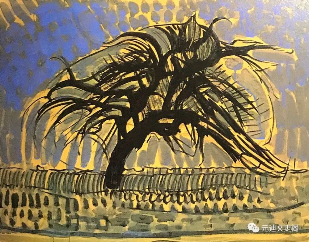 蒙德里安油画艺术作品:《蓝树》