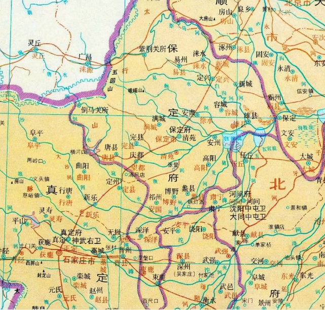 曲阳,阜平,定州三地属真定府,涿州属顺天府,涞源(广昌)属山西大同府.